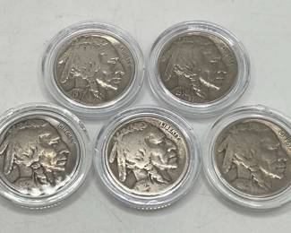 (5) Buffalo Nickel Coins 1921-1938
1921, 1923,1925, 1937-D, 1938-D