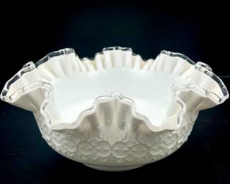Vintage Fenton Silver Crest Ruffled Bowl With Sticker

