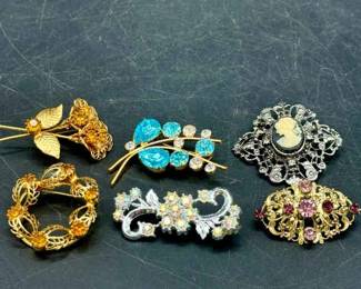 (6) Sparkling Vintage Brooches
