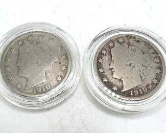 (2) 1910 United States Liberty V Nickel Five Cent Coins
