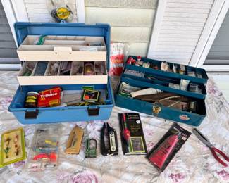 (2) Stocked Tackle Box
Includes but not limited to - hooks, bait, fish hang scales (Picam fish mate, Langley fisherman's de-liar, and K-tel fishing magician), and more. 
