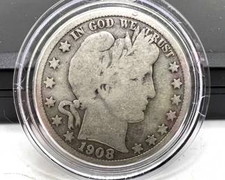 1908 Barber Silver Half Dollar Coin
