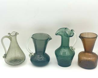 (4) Smokey Crackle Glass Pitchers
