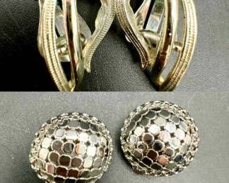 (2) Pairs Signed Clip On Earrings Sarah Coventry & Whiting & Davis Vintage
