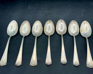 (4) William B. Durgin Co & (3) Rogers Lunt & Bowlen Sterling Silver Spoons
(4) spoons are stamped with a "D" for William B. Durgin Co and (3) are stamped with "RLB" for Rogers Lunt & Bowlen all are stamped "sterling"