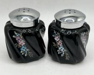 Fenton Hand Painted Victorian Bouquet Salt & Pepper Shakers - Signed & Stickered

