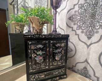 Antique Carved jewelry box with Abalone inlays