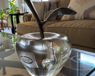 Glass Apple paperweight with metal stem