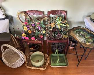 Vintage Tell City Mahogany Rose Back Chairs. Vintage Keller Charles tray with stand 