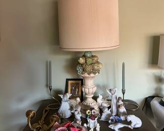 Brass Rope and Tassel Sconce. Lladro figurines. Silver Serpentine Candlesticks