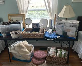 Kenmore sewing machine, makeup mirrors, nail polish, hairdryer, dehumidifier 