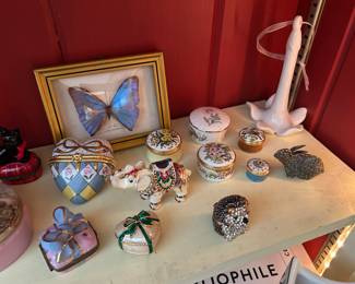 Framed Blue Morpho Didius Butterfly. Hinged trinket boxes