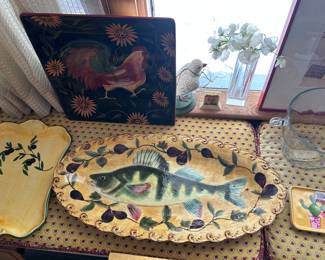 Vintage Raymond Waites, Pompeii Coastal Fish Platter. Certified International Rooster Platter
