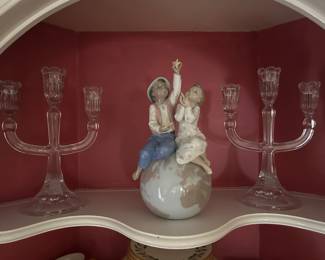 Pair of Waterford Candelabras and  Lladro UNICEF Piece 