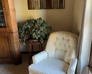 Upholstered chair, jade plant for sale too