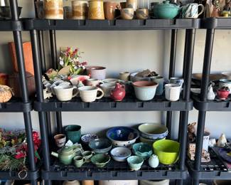 Lots of handmade pottery and antique crocks