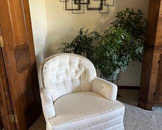 Upholstered chair, plant for sale too- anyone know the name of that plant?