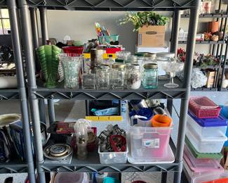Plastics, canning jars, vases, more