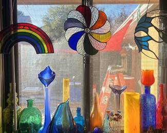 Stained Glass and Vintage glass bottles