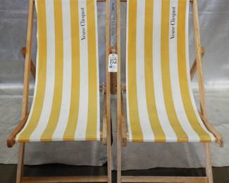 SET OF 2 VEUVE CLIQUOT DECK CHAIRS IN ORIGINAL BOXES