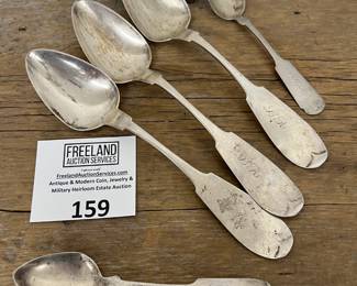 FIVE Pure Coin Silver spoons weighing 166 grams
