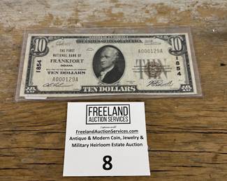 RARE 1929 $10 Bill The First National Bank of Frankfort Indiana LOW Serial #A000129A
