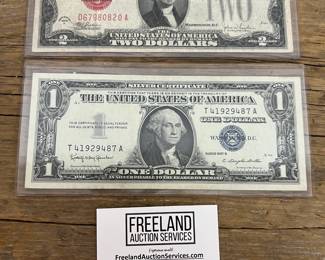 1928 Red Seal $2 Bill and 1957 Silver Certificate $1 Bill
