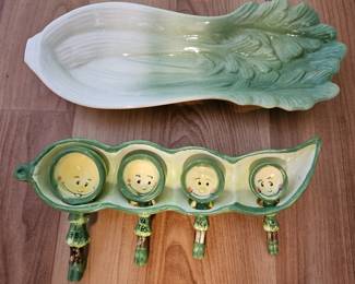 Celery dish and peas in a pod measuring spoons
