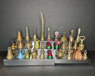 Large collection of bells, most are brass 