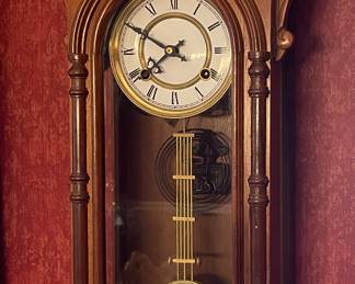 Pendulum wood carved wall clock 