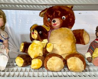 Rubber face teddy bears, J Fred Muggs monkey doll vintage 