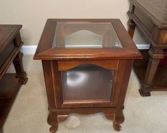 Beveled glass & wood side accent table 