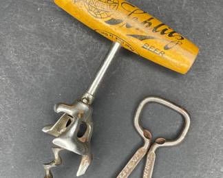 Vintage Schlitz corkscrew & 
Coca Cola bottle opener 