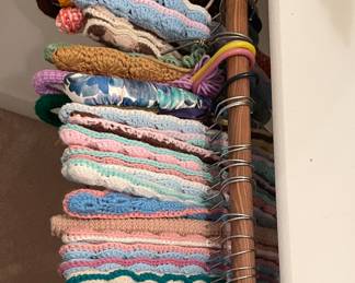 Large collection vintage handmade crochet hangers 