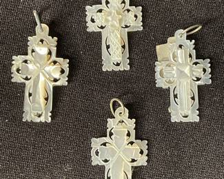 Carved mother of pearl cross pendants vintage 