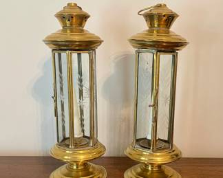 Brass & glass lantern candleholders 