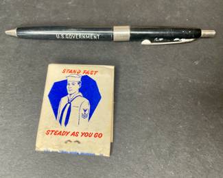 US Government pen & US Navy matchbook 