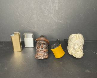 Vintage lighters & Wood carved pipes 