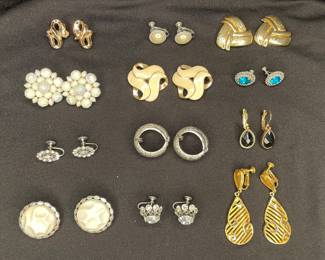 Vintage earrings include clip ons, pierced and screw backs. Monet, Coro, Eisenberg, Trifari, Vendome, W Germany