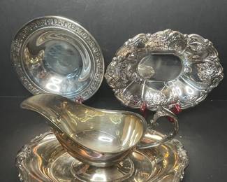 Wallace silver plate bowl, Community gravy boat & FB Roger’s bowl