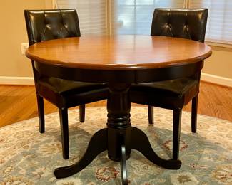 Round pedestal table & 4 leather tufted chairs