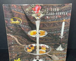 Studio Silversmiths vintage 2 tier cake server w/ vase 