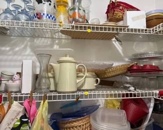 LOT OF MISC KITCHENWARE 2ND SHELF