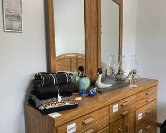 Dresser, Peter Kaspar Bird Paperweight, Geode, Rosenthal Vase, Hand-Carved Pintail Drake, Barometer, Oil Lamps
