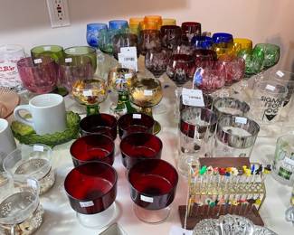 Cocktail Pick Set, Bohemian Colored Crystal Glass Set (Large), Bohemian Colored Crystal Glass Set (Small)