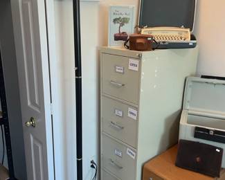 Bonsai Kit, Kodak Pony 135 Model B, Royal Typewriter, Filing Cabinet, Floor Lamp