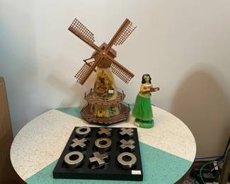  The Silver Company Tic Tac Toe, Dutch Windmill Lamp, Chalk Ware Hula Girl