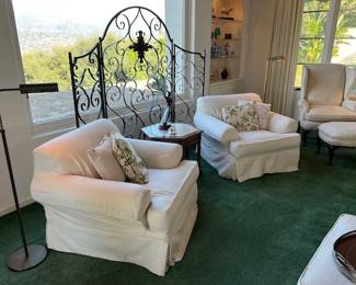 Slip-Covered Club Chairs ~ Three Part Metal Open Screen