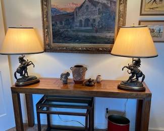 Pr. Sculptural Lamps ~ Wood Parsons Table