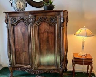 Carved Wood Hall Cabinet